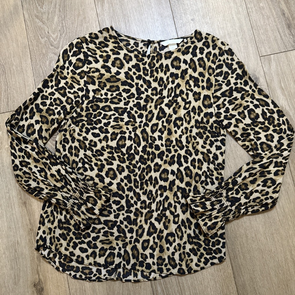 H&M Women's Long Sleeve Leopard Print Blouse, Size 2 Preowned Animal Print‎